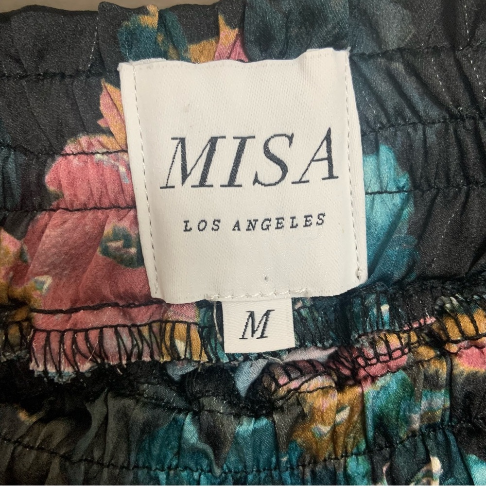 Misa Los Angeles Asymmetrical Floral Skirt Black Teal Pink Tea Length Pleated M - Picture 4 of 6